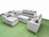 Fimous PE Rattan Garden Furniture Set Adjustable Chair Sofa Double Love Seat 2 Seater Sofa Lounge Set Rectangular Coffee Table 3 Stools Side Table Light Grey