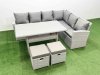 Fimous Rattan Garden Furniture Set Outdoor 8 Seater Patio Dining Corner Sofa Sets with Dining Table 2 Small Footstools Light Grey Mixed