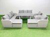 Fimous 10 Seater Wicker PE Rattan Furniture Outdoor Dining Table 3 Seater Sofa Reclining Chair Set with 2 Big Stools Light Grey