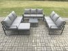 Fimous Aluminium 10 Seater Outdoor Garden Furniture Set Patio Lounge Sofa with Square Coffee Table Big Footstool Conservatory Set Dark Grey