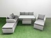 Fimous Patio PE Wicker 8 Seater Outdoor Rattan Furniture Sofa Sets with Adjustable Lifting Dining or Coffee Table Reclining Chair Loveseat Sofa 3 Seater Sofa 2 Big Footstools Light Grey