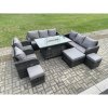 Fimous Wicker PE Rattan Garden Furniture Set Gas Fire Pit Dining Table Indoor Outdoor with Chair Loveseat Sofa 3 Footstools
