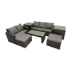 Fimous Rattan Garden Outdoor Furniture Set 3 Seater Sofa Love Sofa Coffee Table with 2 Big Footstools 2 Side Tables Dark Grey Mixed
