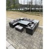 Fimous 9 Seater?Outdoor Rattan Garden Furniture Set Adjustable Rising Lifting Dining Table With Side Table Chairs Stools Dark Grey Mixed