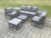 Fimous Aluminium 6 Seater Outdoor Lounge Sofa Set Garden Furniture Sets with Square Coffee Table Chair Big Footstool 2 Side Tables Dark Grey