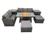 Fimous Garden Outdoor Rattan Furniture Set Rattan Love Sofa 3 Seater Sofa with 2 Big Footstools 2 Side Tables Dark Grey Mixed