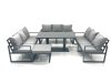 Fimous 10 Seater Garden Sofa Set Aluminium Furniture Rising Dining Tabe Set with Big Footstool Dark Grey