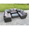 Fimous Outdoor Garden Furniture Sets 6 Seater Wicker Rattan Furniture Sofa Sets with Rectangular Coffee Table Love Sofa 2 Side Tables Dark Grey Mixed