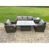 Fimous Wicker PE Rattan Outdoor Garden Furniture Set Height Adjustable Rising lifting Dining Table With Armchair Side Table