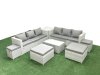 Fimous 8 Pieces Rattan Garden Furniture Set Outdoor Garden Sofa Coffee Table Set with Side Table 4 Footstools Light Grey Mixed