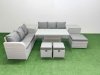 Fimous Outdoor Garden Furniture Sets 9 Seater Wicker Rattan Furniture Sofa Sets with Adjustable Lifting Dining or Coffee Table high Back Lounge Sofa 3 Stools 2 Side Table Light Grey