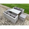 Fimous Outdoor PE Rattan Garden Funiture Set Height Adjustable Rising Lifting Table Sofa Dining Set with 2 Big Footstools