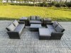 Fimous 7pc Rattan Sofa Garden Furniture Outdoor Patio Set with 2 Side Tables Big Footstool Double Seat Sofa Dark Grey Mixed