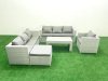 Fimous Wicker PE Rattan Sofa Garden Furniture Set with Oblong Coffee Table Armchair Big Footstool Light Grey Mixed