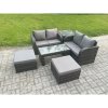 Fimous Rattan Wicker Garden Furniture Patio Conservatory Sofa Set with Rectangular Coffee Table Reclining Chair Love Sofa 2 Big Footstool Side Table