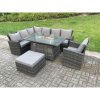 Fimous 8 Seater?Outdoor Rattan Gas Fire Pit Sofa Dining Set Garden Furniture Heater Dining Table Chair Dark Grey Mixed Left Side