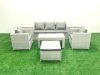 Fimous Rattan Garden Furniture Set 7 Pieces Outdoor Garden Sofa Oblong Coffee Table Set with 2 Chairs 2 Side Tabes Stool Light Grey Mixed