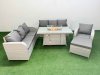 Fimous 8 Seater Poly Rattan Outdoor Garden Furniture Firepit Dining Table Sofa Set Patio 3 Seater Sofa Reclining Chair 3 Seater Sofa Big Footstool Light Grey