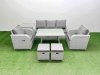 Fimous Reclining Chair 3 Seat Sofa Set Garden Furniture Set with Rectangular Dining Table Side Table 2 Small Footstools Light Grey