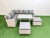 Fimous Garden Outdoor Rattan Furniture Set Rattan Corner Sofa Oblong Dining Table Set with 2 Big Footstools Light Grey Mixed 8 Seater