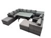 Fimous Outdoor PE Rattan Sofa Set with Dining Table Patio Garden Furniture Sets with 2 Big Stool Side Table Dark Grey Mixed