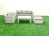 Fimous Outdoor Rattan Garden Furniture Set with Grey Cushions Luxury 5 Seater with Side Table and Coffee Table For Conservatory,Patio