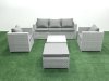Fimous 6 Seater Rattan Garden Furniture Set with 3 Seater Sofa 2 Chair Square Coffee Table Big Footstool Light Grey Mixed