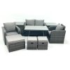 Fimous Outdoor Garden Furniture Set Rattan Sofa Dining Table Set with Reclining Chair 3 Footstool 2 Side Table Dark Grey Mixed