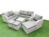 Fimous Patio PE Wicker 9 Seater Outdoor Rattan Furniture Sofa Sets with Square Coffee Table Reclining Chair Loveseat Sofa 3 Seater Sofa Stool Side Table Light Grey