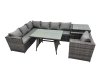 Fimous 7-seater Outdoor PE Rattan Sofa Set with Dining Table Patio Garden Furniture Sets with Chair Side Table Dark Grey Mixed