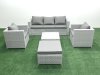 Fimous 6 Seater Rattan Garden Furniture Set with 3 Seater Sofa 2 Chair Square Coffee Table Big Footstool Light Grey Mixed