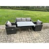Fimous Rattan Garden Furniture 4 Piece Grey Patio Furniture Set Patio Conservatory 5 Seater Set Outdoor Rectangular Table and Chairs