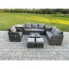 Fimous Indoor Outdoor Rattan Garden Furniture 8 Seater Set Table Sofa Chair Patio Conservatory with Grey Cushions 2 Side Tables 2 Small Footstools