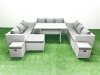 Fimous Rattan Garden Outdoor Furniture Set 12 Seater Garden Sofa Rectangulr Dining Table Set with 3 Footstools Light Grey Mixed