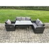 Fimous 6 Seater Garden Rattan Furniture Dining Table Sofa Set Indoor Outdoor with Reclining Chairs Dark Grey Mixed