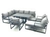 Fimous Aluminum Outdoor Garden Furniture Set Corner Sofa 3 Chair 2 Big Footstools Adjustable Rising Lifting Dining Table Sets Dark Grey