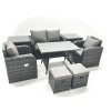Fimous Outdoor Garden Furniture Set Rattan Sofa Dining Table Set with Reclining Chair 2 Small Footstool 2 Side Table Dark Grey Mixed