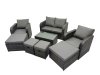 Fimous Outdoor Love Sofa Reclining Chair Coffee Table Set Garden Rattan Furniture Set 8 Seater with 4 Stools Dark Grey
