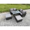 Fimous Outdoor Garden Furniture Sets 5 Pieces Wicker Rattan Furniture Sofa Sets with Rectangular Dining Table Love Sofa 2 Big Footstool
