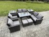 Fimous Garden Furniture Sets 9 Pieces Wicker Rattan Furniture Manual Wicker Patio Sofa Patio Conversation Set with 2 Small Footstools 2 Side Tables Dark Grey Mixed