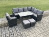 Fimous Outdoor Furniture Garden Dining Set Rattan Corner Sofa Chair Set Rectangular Dining Table with Temper Glass Footstools Dark Grey Mixed