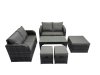 Fimous 3 Seater Sofa Reclining Chair Coffee Table Set Rattan Garden Outdoor Furniture Set with 3 Stools Dark Grey Mixed