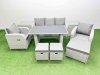 Fimous Outdoor Rattan Garden Furniture Dining Set 8-seater Patio Rectangular Table 3 Seater Sofa Reclining Chair Set with 2 Side Tables 3 Stools