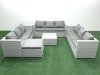 Fimous Rattan Garden Outdoor Furniture Set 10 Seater Rattan Garden Sofa Set with Big Footstool Side Table Light Grey Mixed