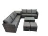 Fimous Outdoor 3 Seater Sofa Coffee Table Set Garden Rattan Furniture Set 8 Seater with 2 Small Stools Side Table Dark Grey
