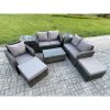 Fimous High Back Rattan Garden Furniture Set with Loveseat Sofa Rectangular Coffee Table 2 Big Footstool 2 Side Tables Indoor Outdoor Patio Lounge Sofa Set Dark Grey Mixed