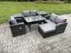 Fimous 7 Pieces Outdoor Garden Dining Sets Rattan Furniture With Dining Table Armchairs Love Sofa 2 Side Tables Big Footstool Dark Grey Mixed