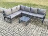 Fimous Aluminium Garden Furniture Set Outdoor Lounge Corner Sofa Square Coffee Table Sets Dark Grey 6 Seater