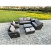 Fimous 9 Seater Rattan Wicker Garden Furniture Patio Conservatory Sofa Set with Rectangular Coffee Table 3 Seater Sofa Love Sofa 2 Small Footstools Side Table