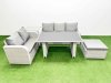 Fimous Garden Furniture Set PE Ratten Garden Sofa Set with Rectangular Dining Table Big Stool Side Table Light Grey